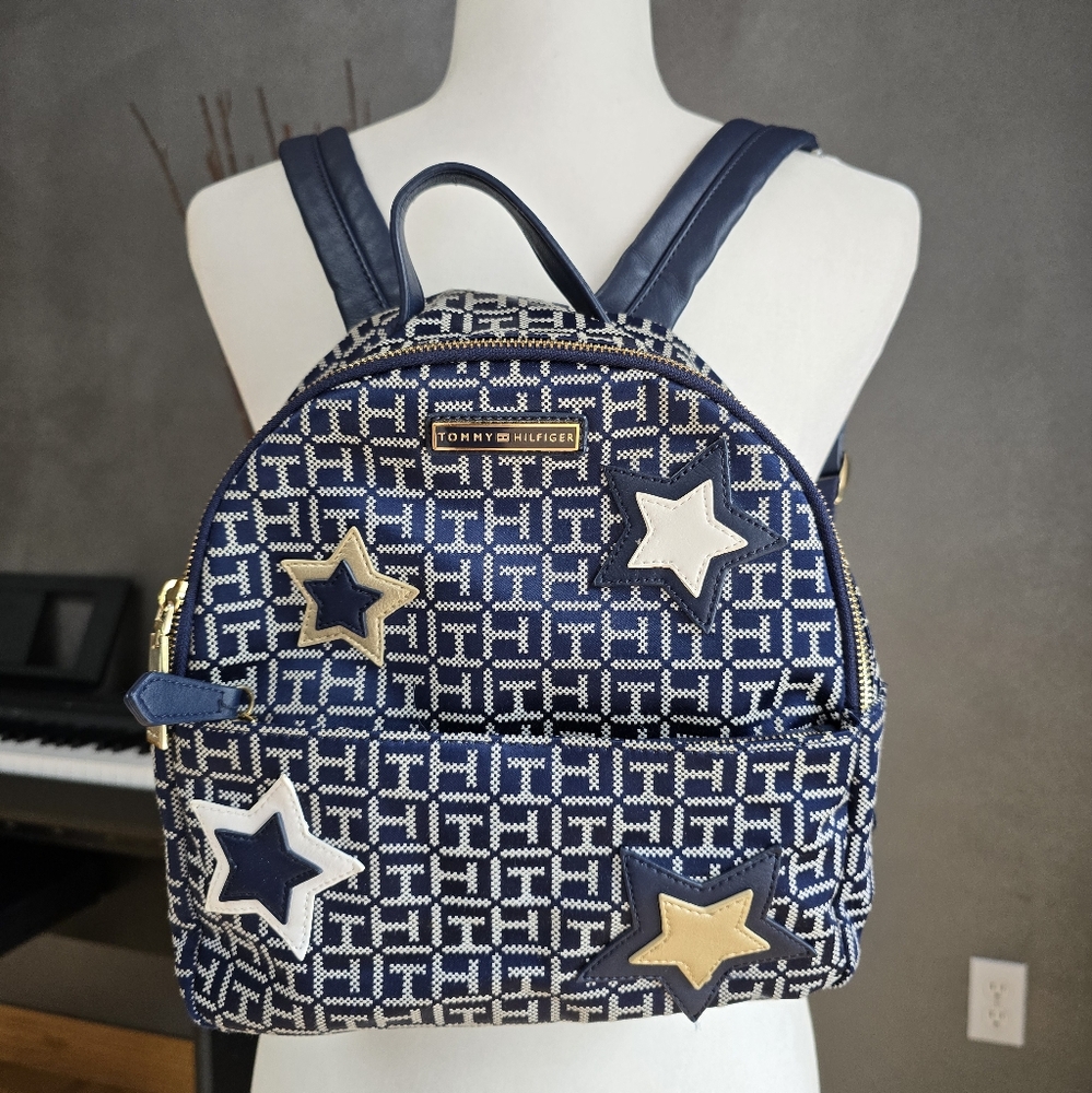 Tommy Hilfiger Blue and Gold Geometric Backpack